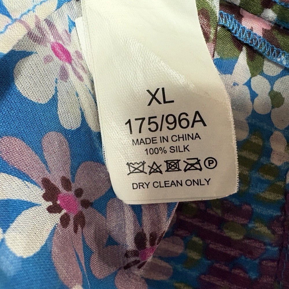Kate Spade New‎ York Size XL Floral 100% Silk Blouse Blue Multicolor Ruffle Neck - Picture 7 of 9